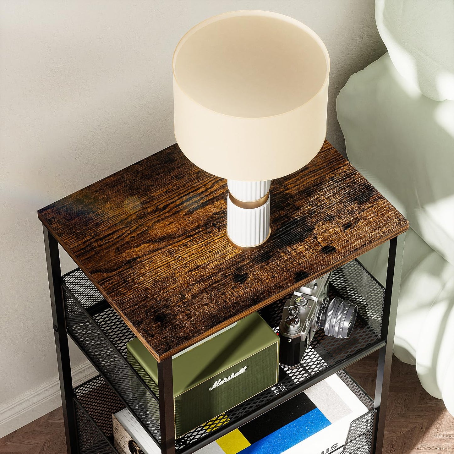 Mutool 3 Tier Side Table, 64.5cm End Table Sofa Side Table with Storage Shelf for Small Spaces
