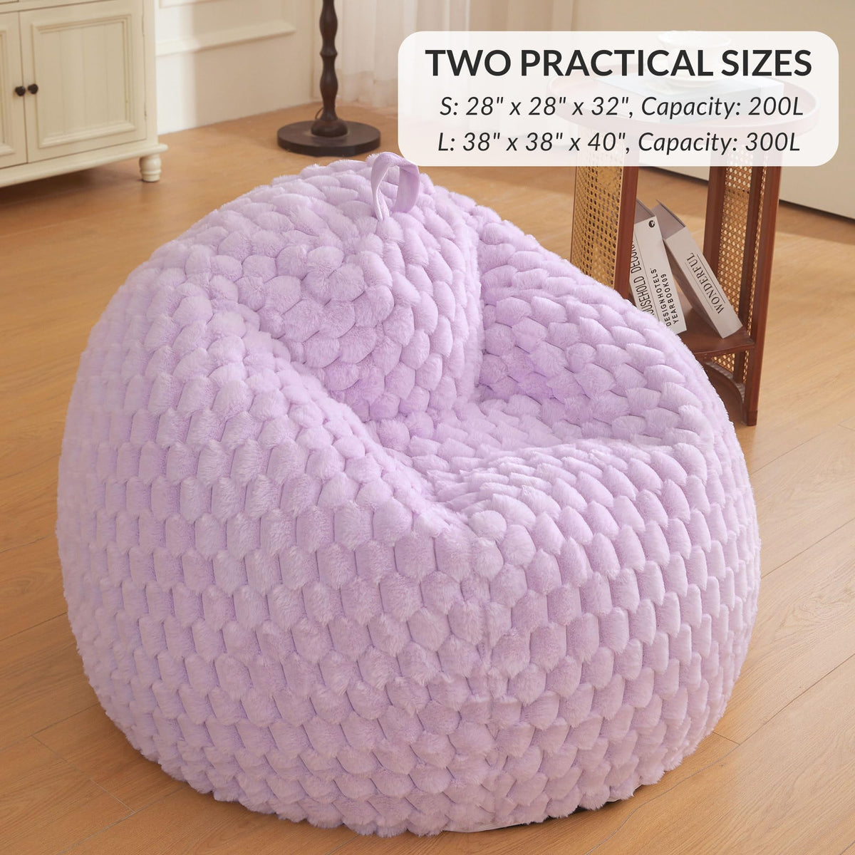 XeGe Bubble Kids Fluffy Faux Rabbit Fur Bean Bag CoverNo Filler, Lavender