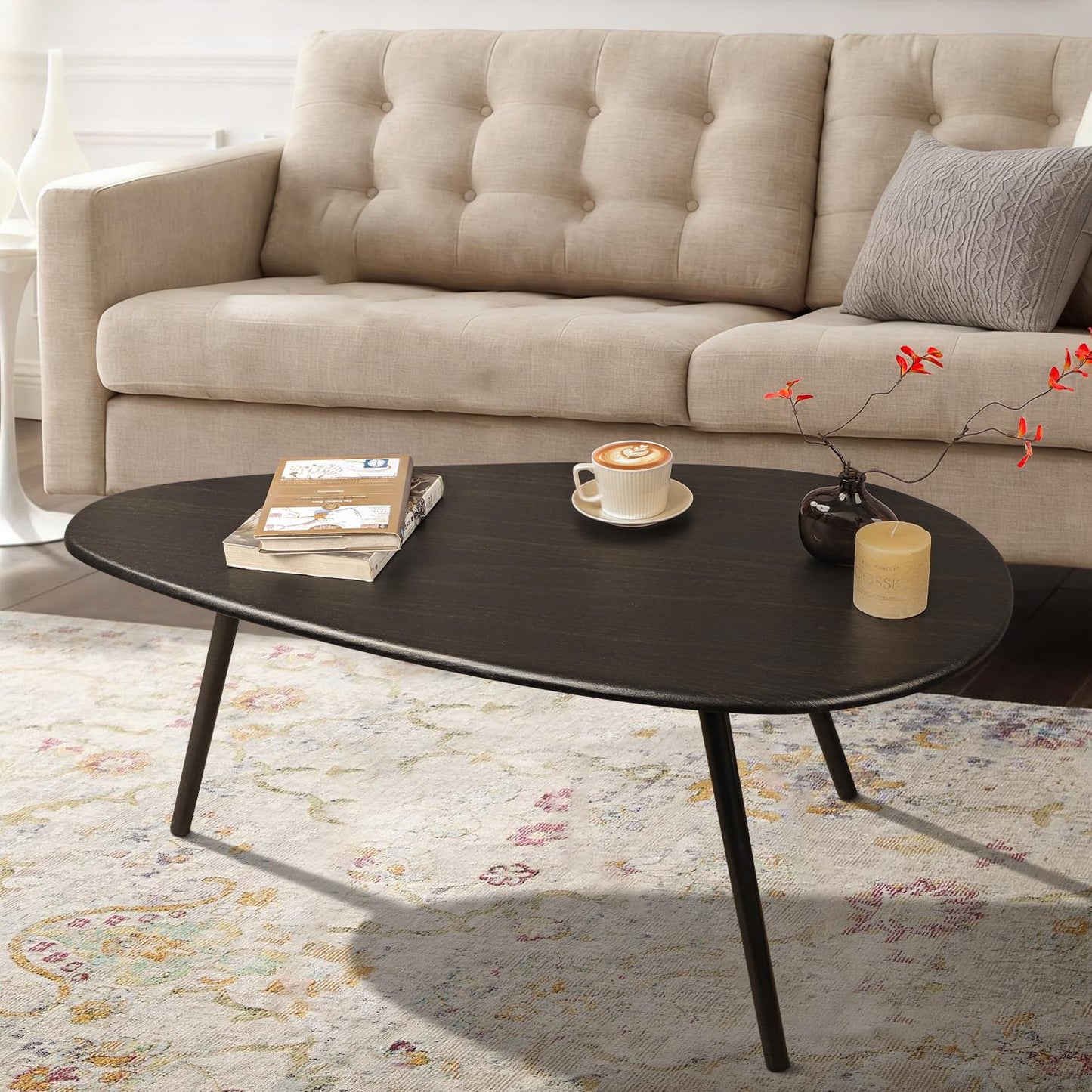 WDSHIYI Coffee Table Modern Rustic Farmhouse Coffee Table Oval Mid Century Coffee Tables Retro Accent Sofa Center Table for Living Room Easy Assembly