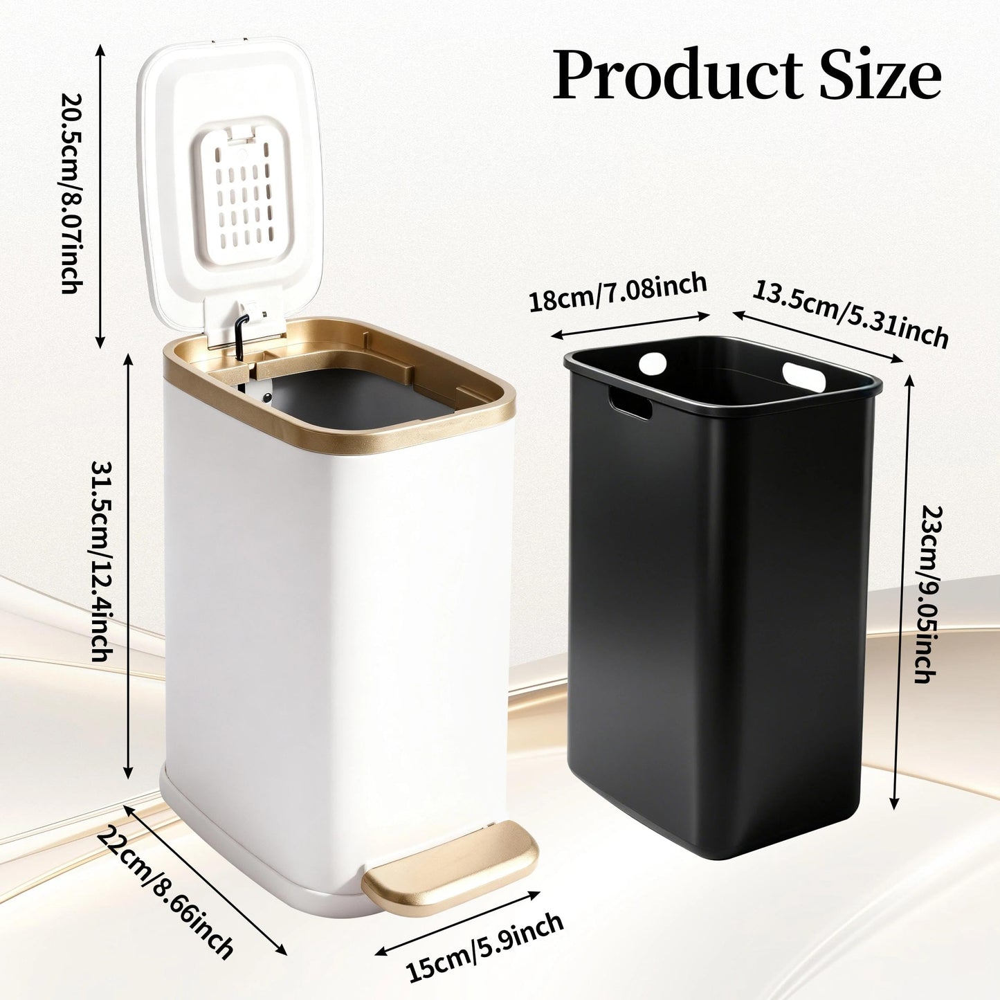 Bathroom Trash Can with Lid, Metal Step Wastebasket, Ectangle Narrow Waste Bin, Bin for Bedroom, Toilet, Kitchen, Living Room, Office