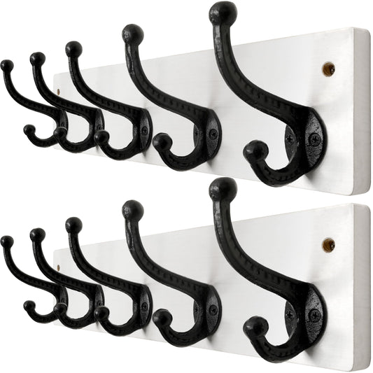 WEBI Rustic Coat Rack Wall Mount,5 Cast Iron Coat Hooks Wall Mounted,Heavy Duty Wall Coat Hanger Hooks for Hanging Coats,Clothes,Black on White,2