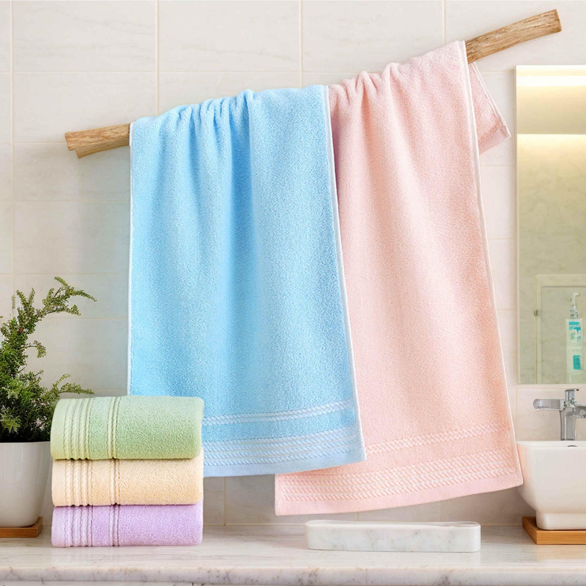HMETOL Striped Comfort and Quick Drying Hand Towel Set 14 x 30 Inches