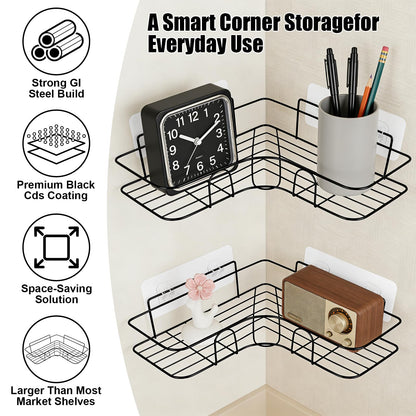 Plliocse 2 Pack Corner Shower Caddy, Wall-Mounted Shower Corner Shelves with 8 Adhesive Hooks, Rustproof Bathroom Shelf Storage No Drilling