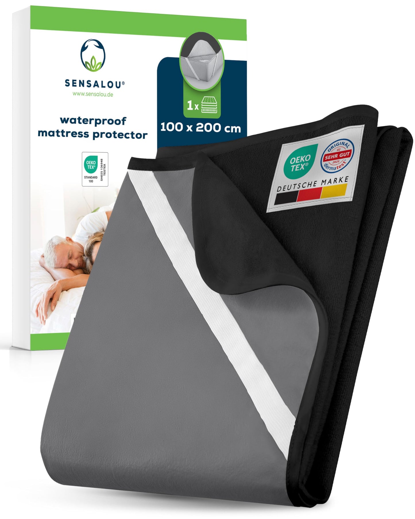 Sensalou Waterproof Mattress Protector 100 x 200 cm Black – Mattress Cover for Single Bed
