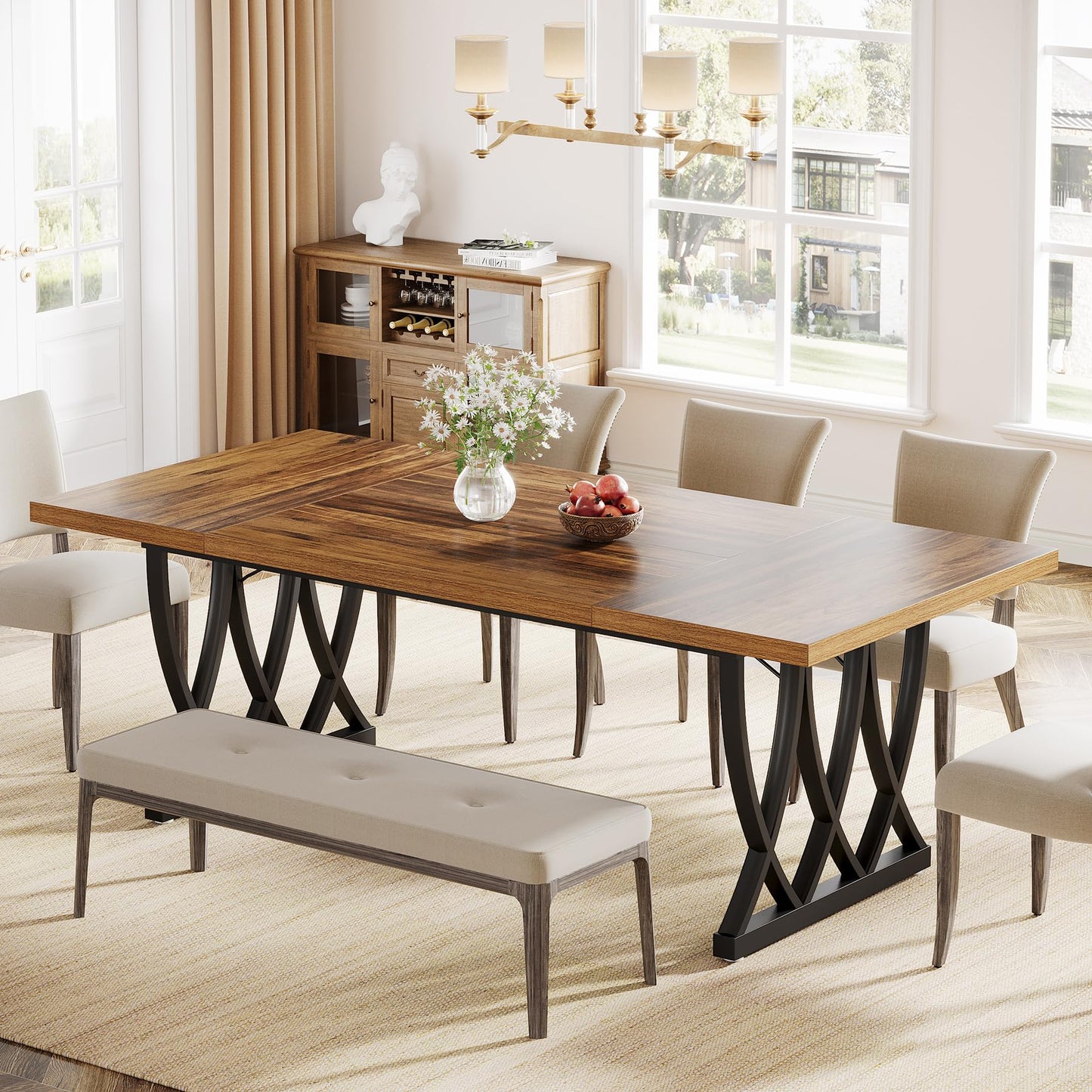 Tribesigns Dining Table for 6-8 People, 70.86-Inch Rectangle Wood Kitchen Table, Dinner Table with Heavy Duty Metal Frame for Kitchen, Living Room