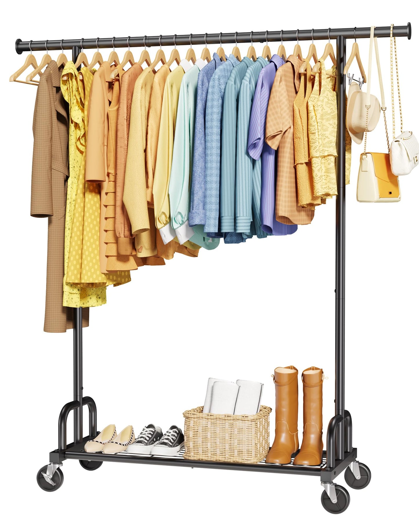 Sakugi Heavy-Duty Clothing Rack Wide Rod & Mesh Shelf, 116x43x150cm, Black