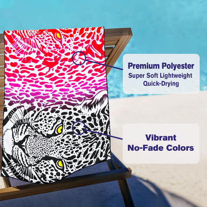 Violetpos Pink & Black Dual Leopard Beach Towel, Extra Large 180x90 cm 250GSM Microfibre, Sand Free Quick Dry