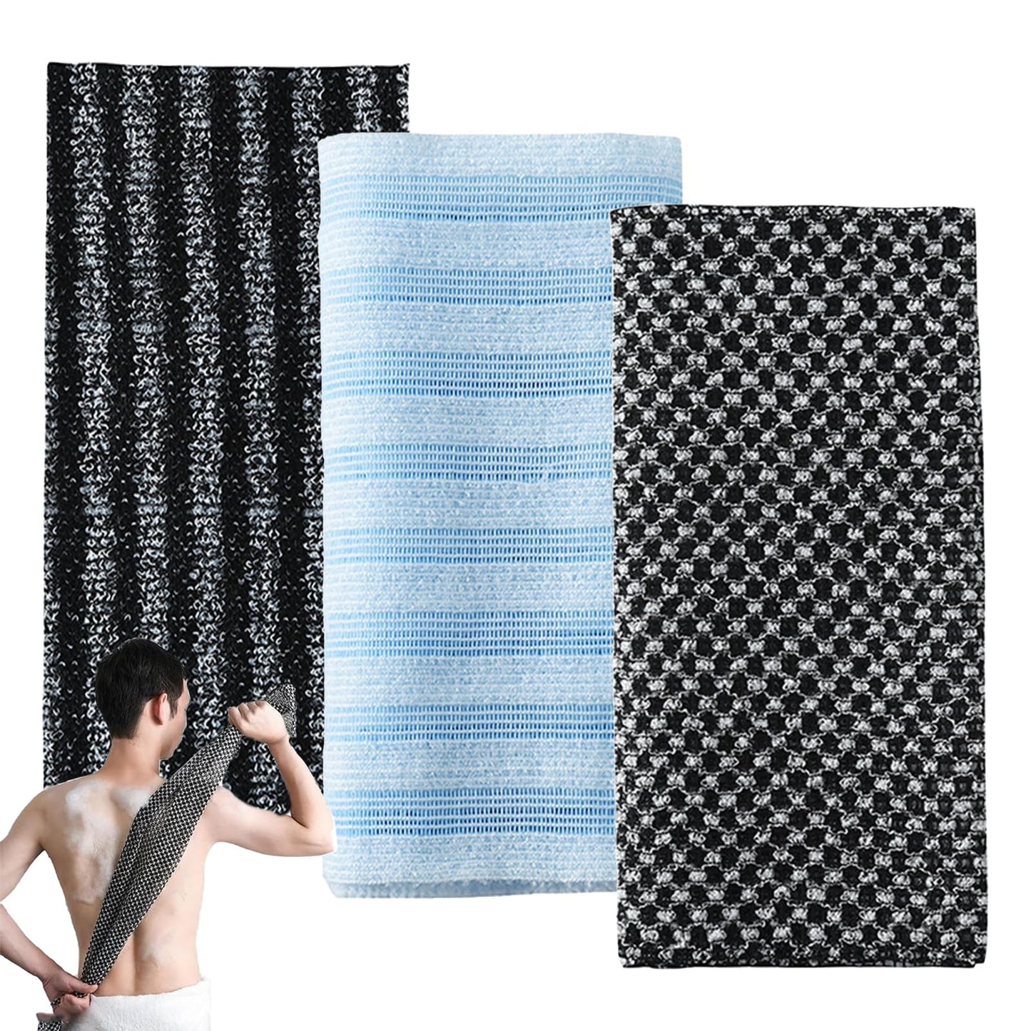 ExcellaElite 3 PCS Japanese Exfoliating Towel Exfoliating Shower Towel Extra Long Cloth for Men and Women Body Cleansing Dead Skin Removal and