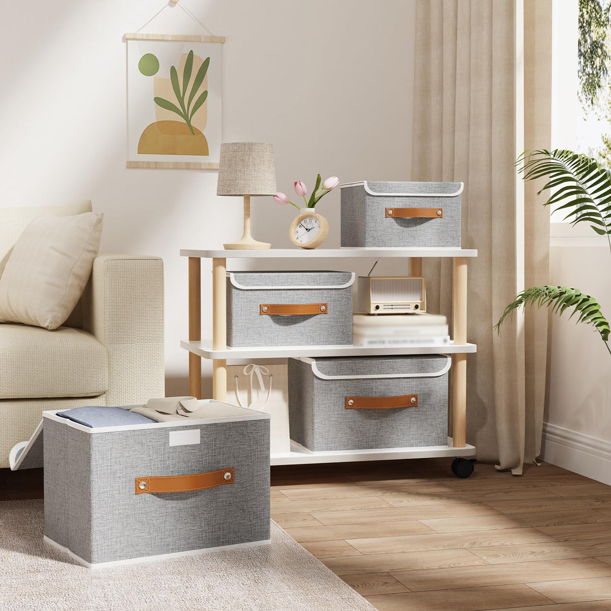 OUTBROS Storage Boxes with Lids 5 Pack, Organiser 26x20x17cm, Grey