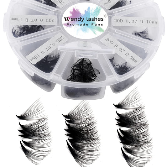 Pre Made Fan Eyelash Extensions 20D 0.07mm D Curl Mixed 9-16mm 500 Fans Premium Premade Fans Loose Volume Russian Lash Extensions Handmade Promade