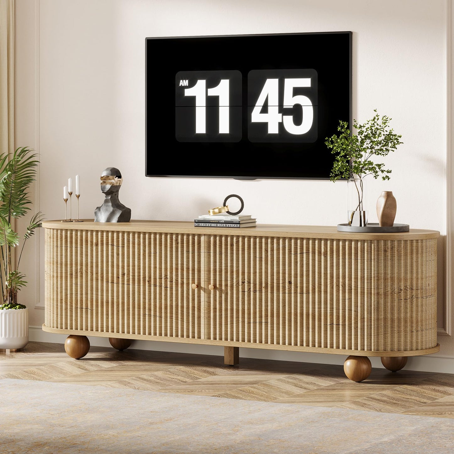 Tribesigns Farmhouse Fluted TV Stand, 70" Extra Long Media Console for 65/70/75 Inch TVs
