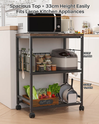 Ornestia 3 Tier Kitchen Trolley With Small Island for StorageBlack
