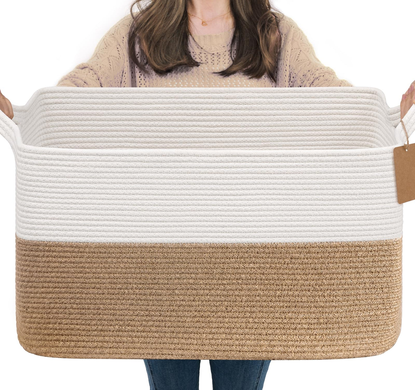 TIMEYARD 75L Large Woven Storage Basket Cotton Rope Blanket Organizer