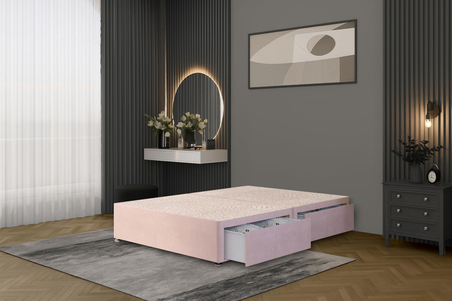Bed Centre Flexby Divan Bed Base Only with 2 Drawers (Same Side), No Headboard - Available in 3FT, 4FT, 5FT & 6FT