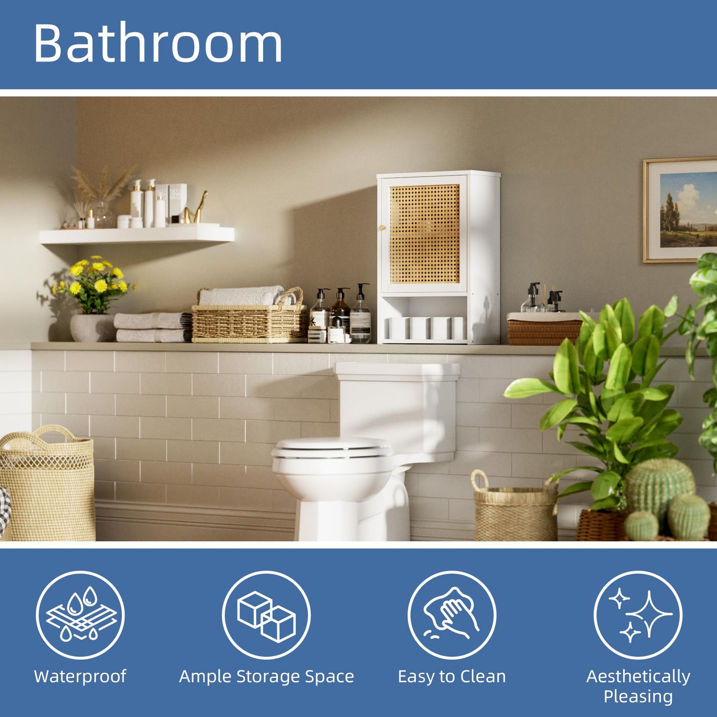 HITNET Bamboo Medicine Cabinet, Wall Mounted Bathroom Cabinet with Adjustable Shelf