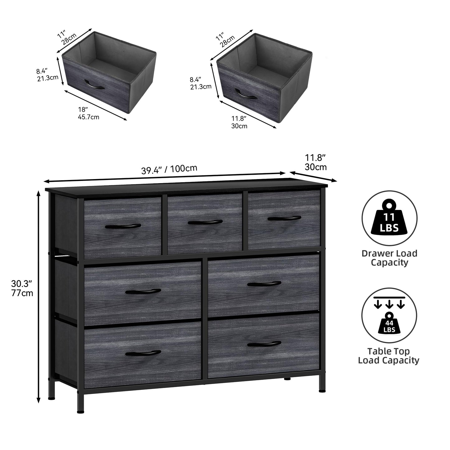 DWVO Wide Chest of Drawers,Fabric Chest of Drawers Bedroom Cabinet with 7 Drawers,Dresser for Bedroom,Living Room With Handles,Wood Top and Sturdy