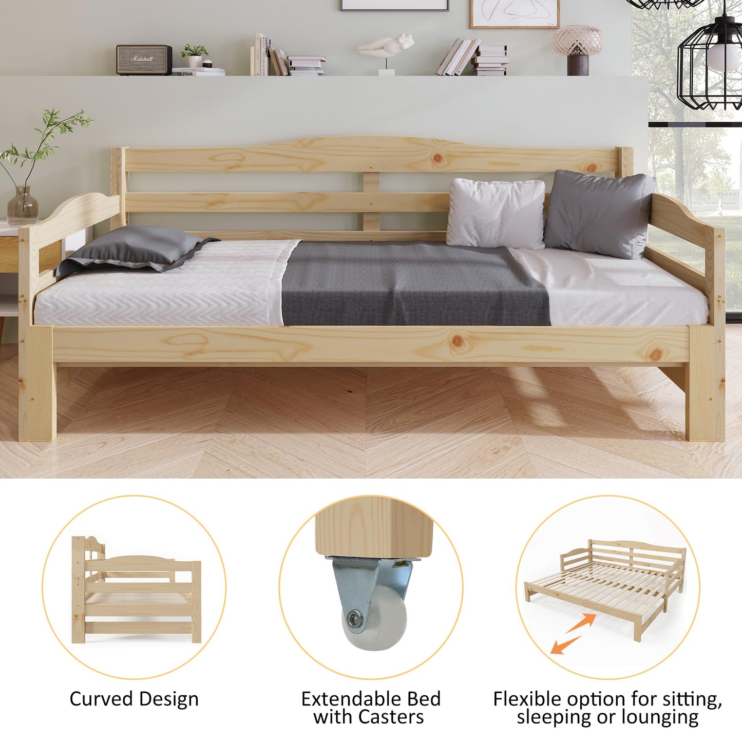 Merax Daybed,Cabin Bed,SIngle Guest Bed Sofa Bed,Versatile Daybed with Pull-Out Trundle - Perfect for Living Room and Bedroom