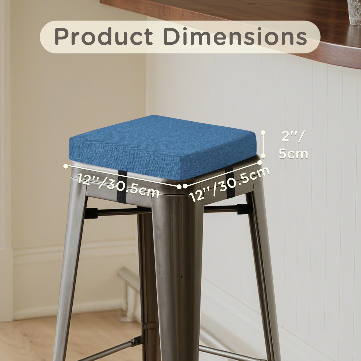 MineCozy Bar Stool Cushions Square 12" x 12" Set of 4 Blue