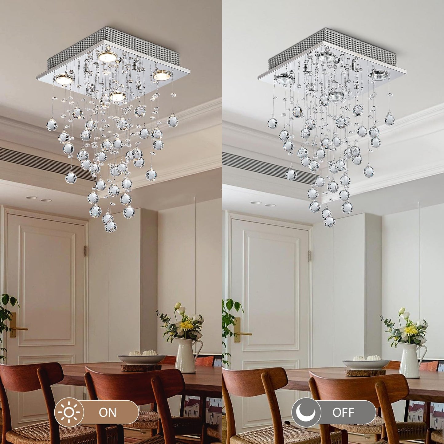 BESTIER Modern Crystal Raindrop Chandelier Lighting Flush Mount LED Ceiling Light Fixture Pendant Lamp for Dining Room Bathroom Bedroom Livingroom 4
