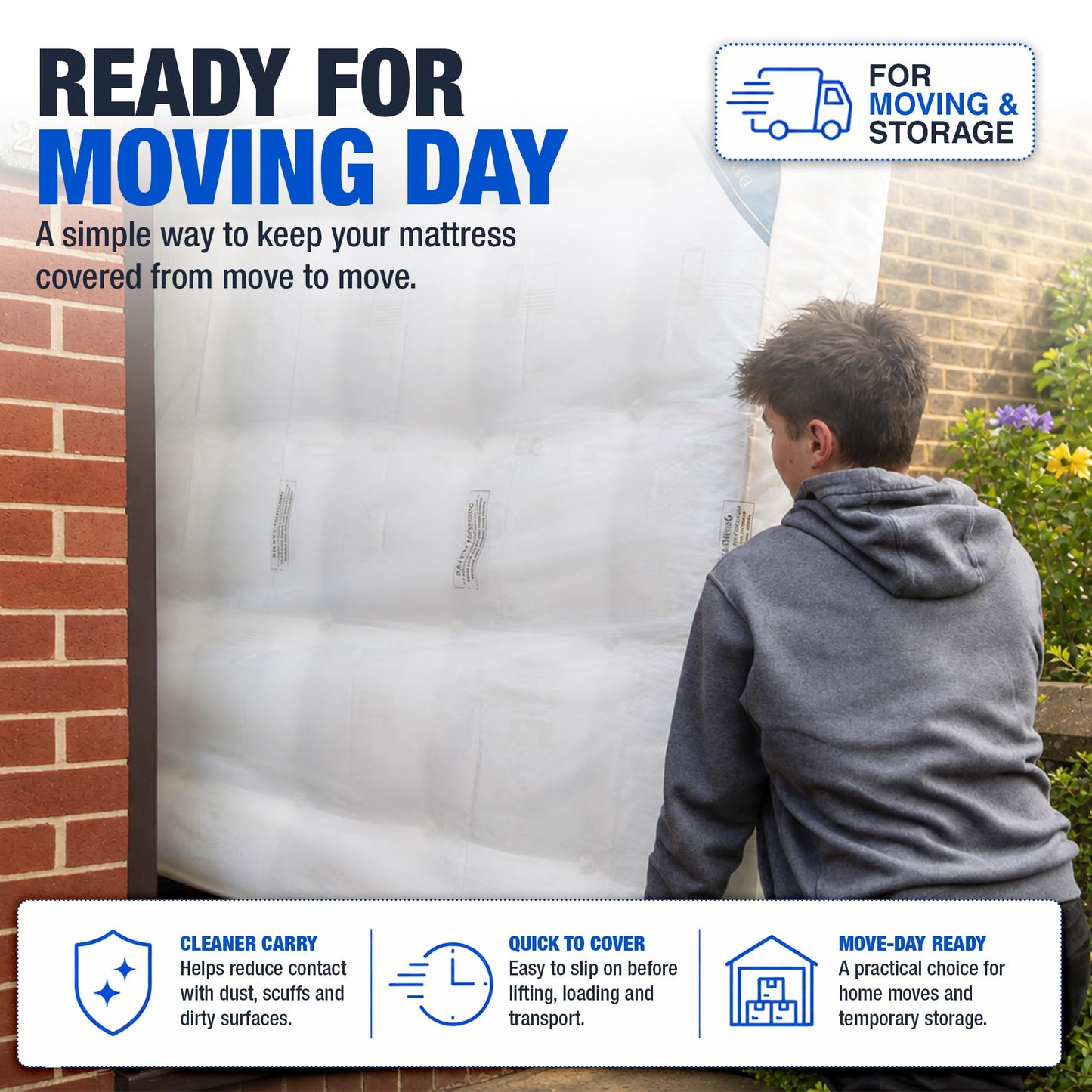 Direct Manufacturing Mattress Storage Bag, 400-Gauge Polythene, Single Bed Size (90x190x30 cm), Waterproof Protection for Moving House and Storage