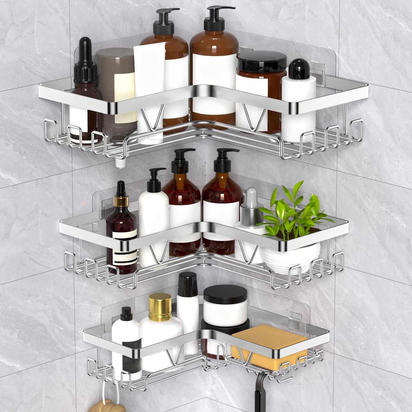 KEGII Corner Shower Caddy - 3 Packs Shower Shelf No Drill Stick on Wall