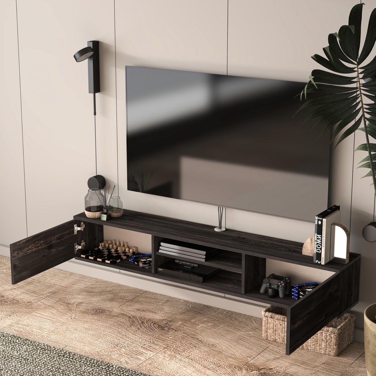 Uniqtrio Floating TV Unit, Floating TV stand Cabinet, TV Units for Living Room 75 inch TVs, TV Stand Unit, TV Table, Media Wall Unit