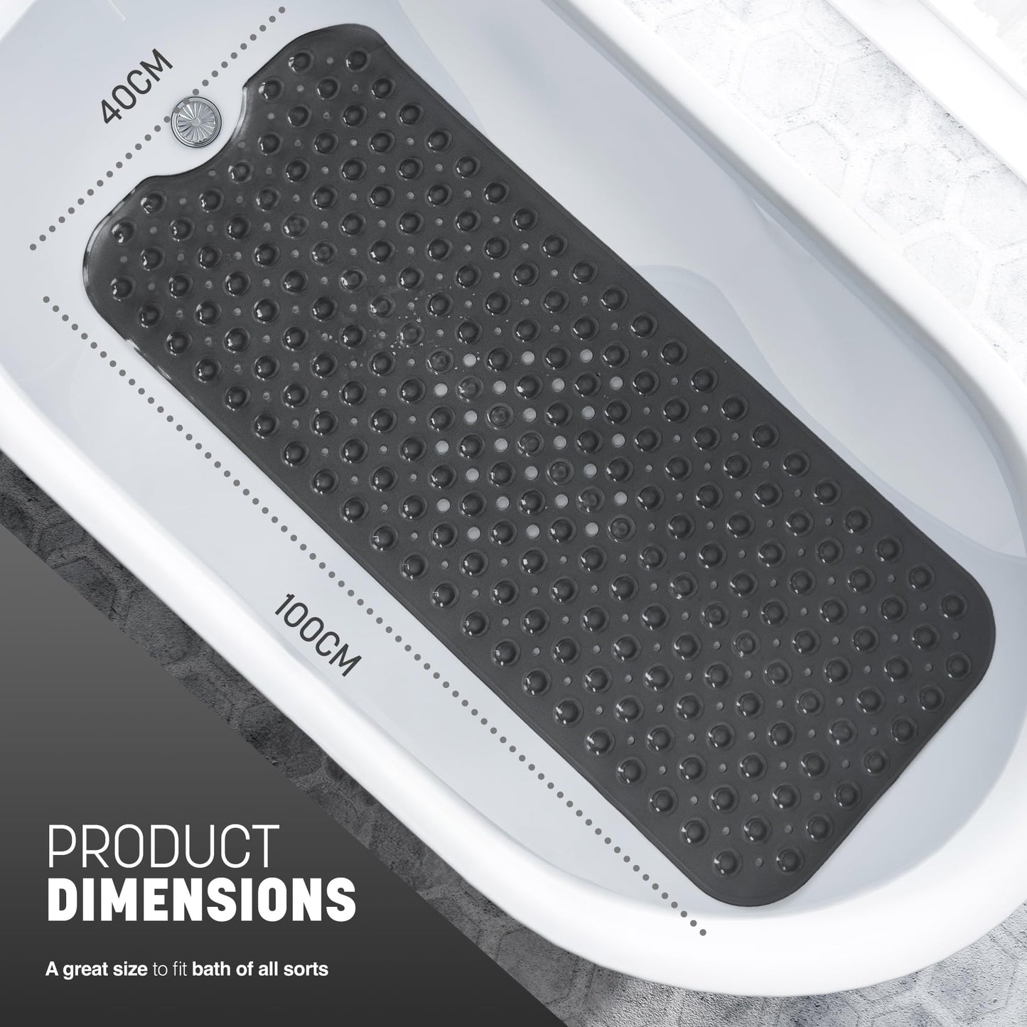 KEPLIN Premium Non-Slip Bath Mat - 200 Suction Cups, BPA, Latex Free, Mildew Resistant, Machine Washable - Safe
