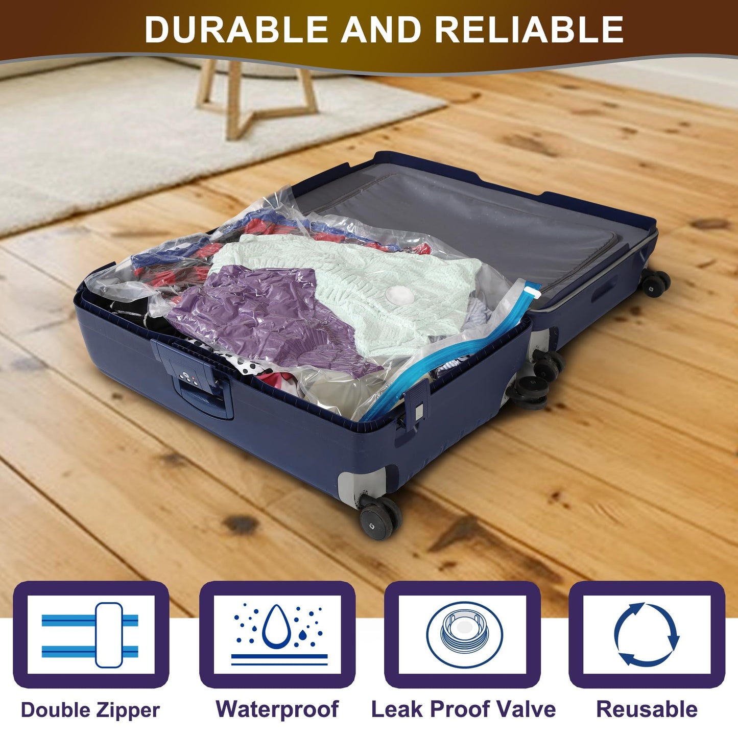 Oumaru Vacuum Storage Bags for Clothes, Vacuum Bags, Space Saver Bags for Clothes, Duvets and Pillows, Hand Pump Included, Pack of 10, Large Size