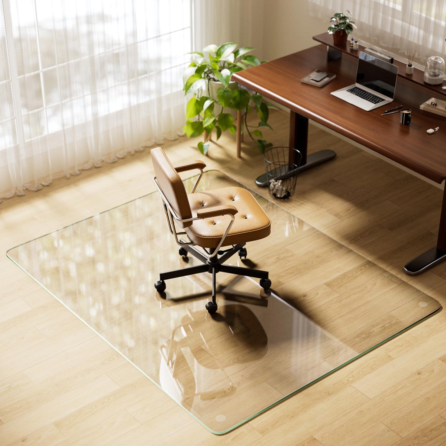 Koonmi Tempered Glass Chair Mat, 122 x 152 cm, Clear