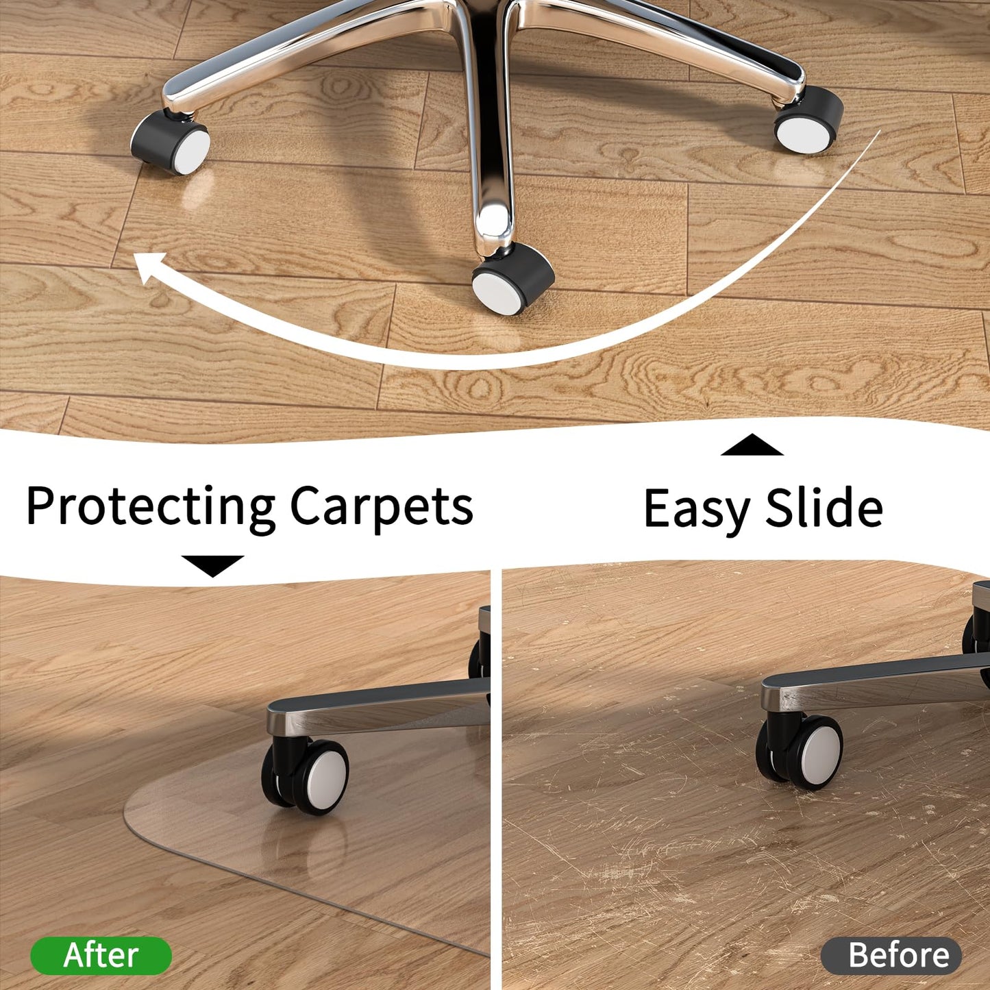WASJOYE Office Chair Mat for Hard Floor 90x120cm, Floor Protector 1.7mm thick Gaming Chair Mat Large PVC Transparent Desk ChairMat for Home Office