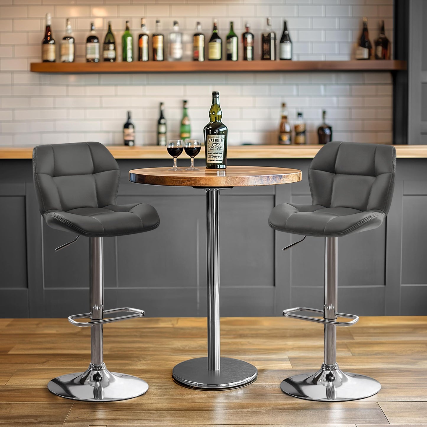 Yaheetech Height Adjustable Swivel Bar Stools with Backrest, Grey