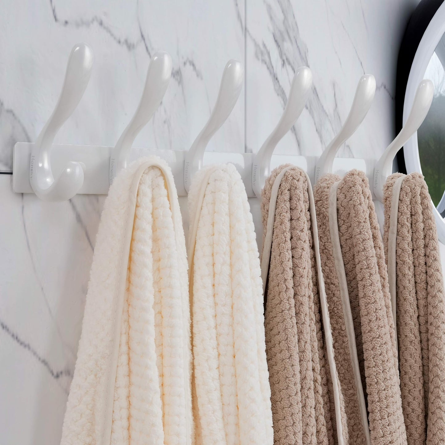 HONSKY 44cm Wall Mounted Coat Rack with 6 Doube Metal Hooks, White