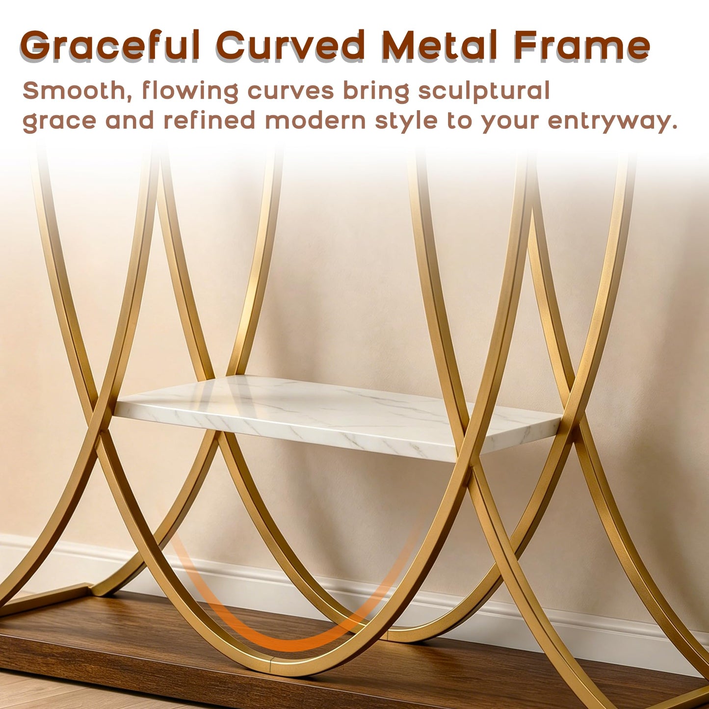 DAWNYIELD 3-Tier Console Table with Curved Metal Frame, Gold