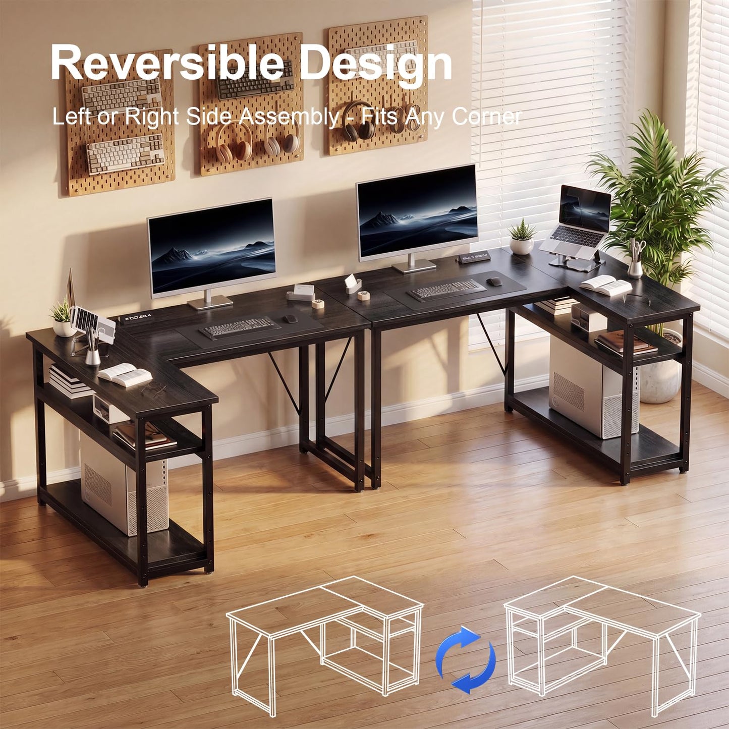 JUMMICO Small 100x80cm L-Shaped Corner Desk with Storage,Compact Corner Computer Desk for Home Office, Black