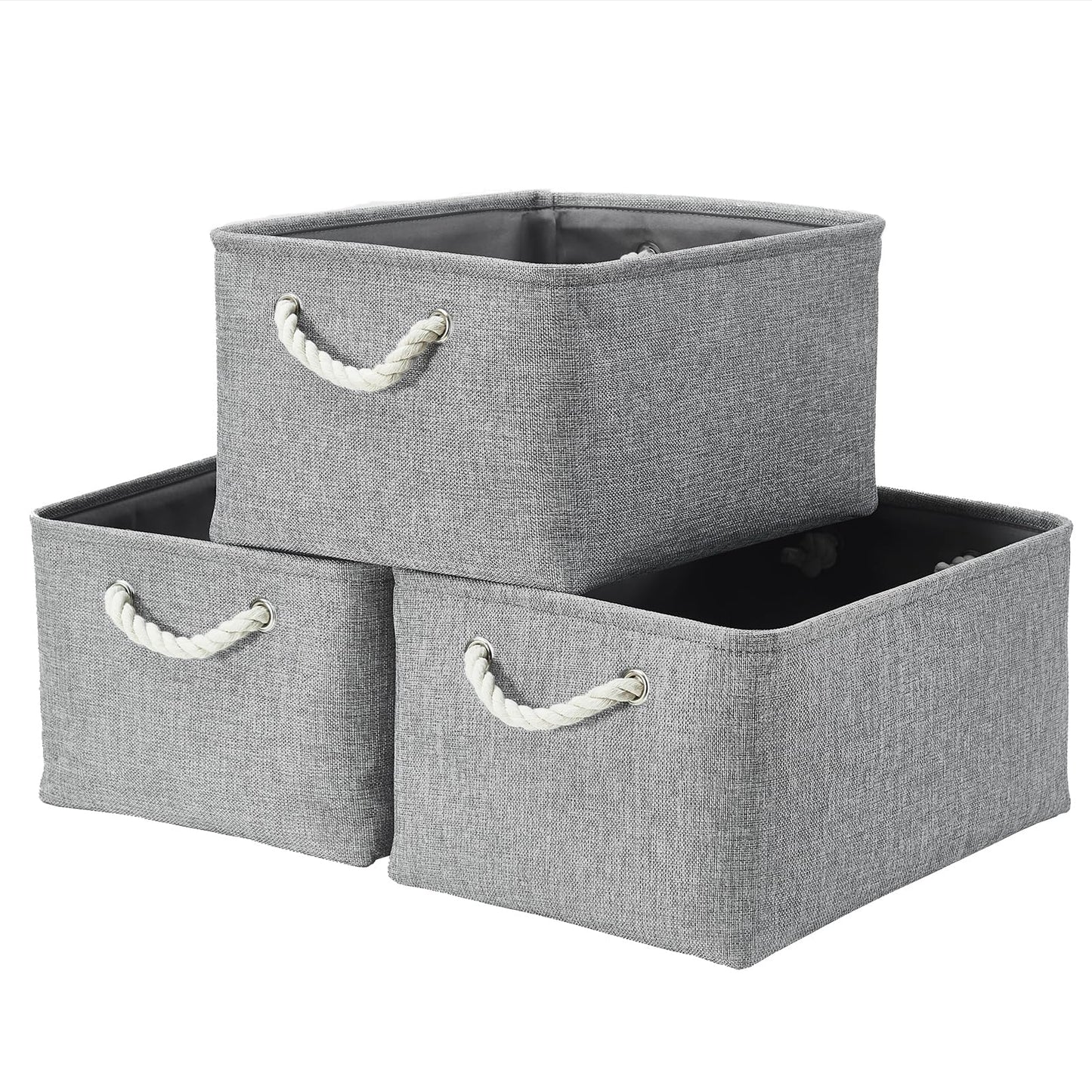 Mangata Large Storage Boxes, Fabric Basket Set of 3 for Shelves, 16.1 x 12.2 x 7.9 Inches (Grey, Large)