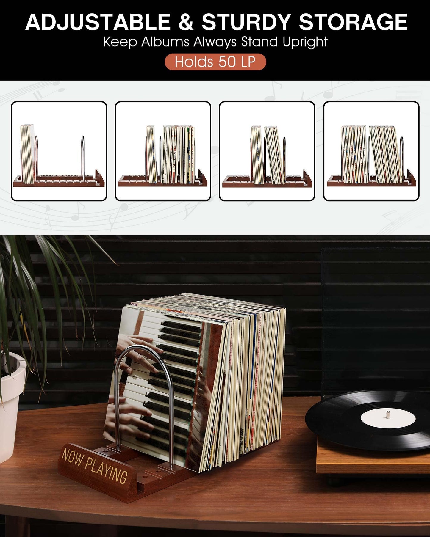 BS-VOG Now Playing Vinyl Record Holder Storage Fits 50 LPs, Gift Package