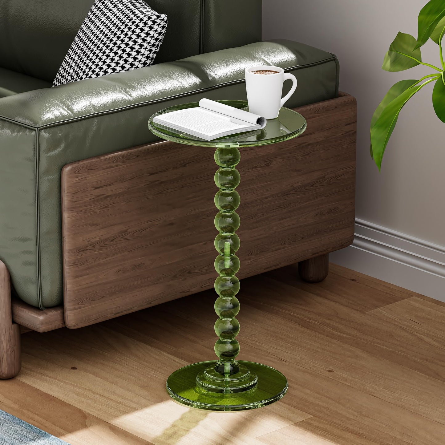 Dewrhiixe Acrylic Round Side Table, End Table with Pedestal Stand Drink Table Martini Accent Table Nightstand for Living Room, Bedroom Balcony