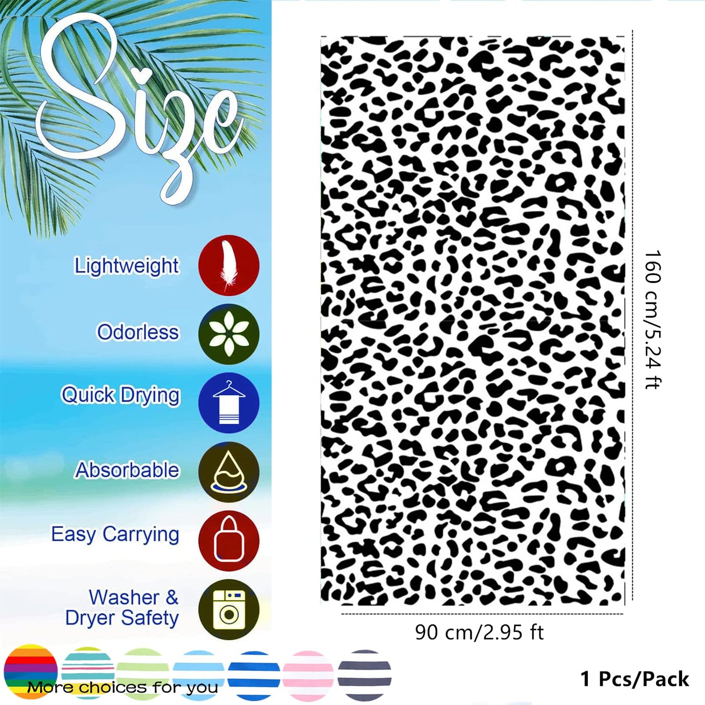 Aisszhao Large Microfibre Beach Towel for Adult,160x90cm Leopard Print Sand Free Beach Towel,Lightweight Quick Dry Travel Swimming Towel with