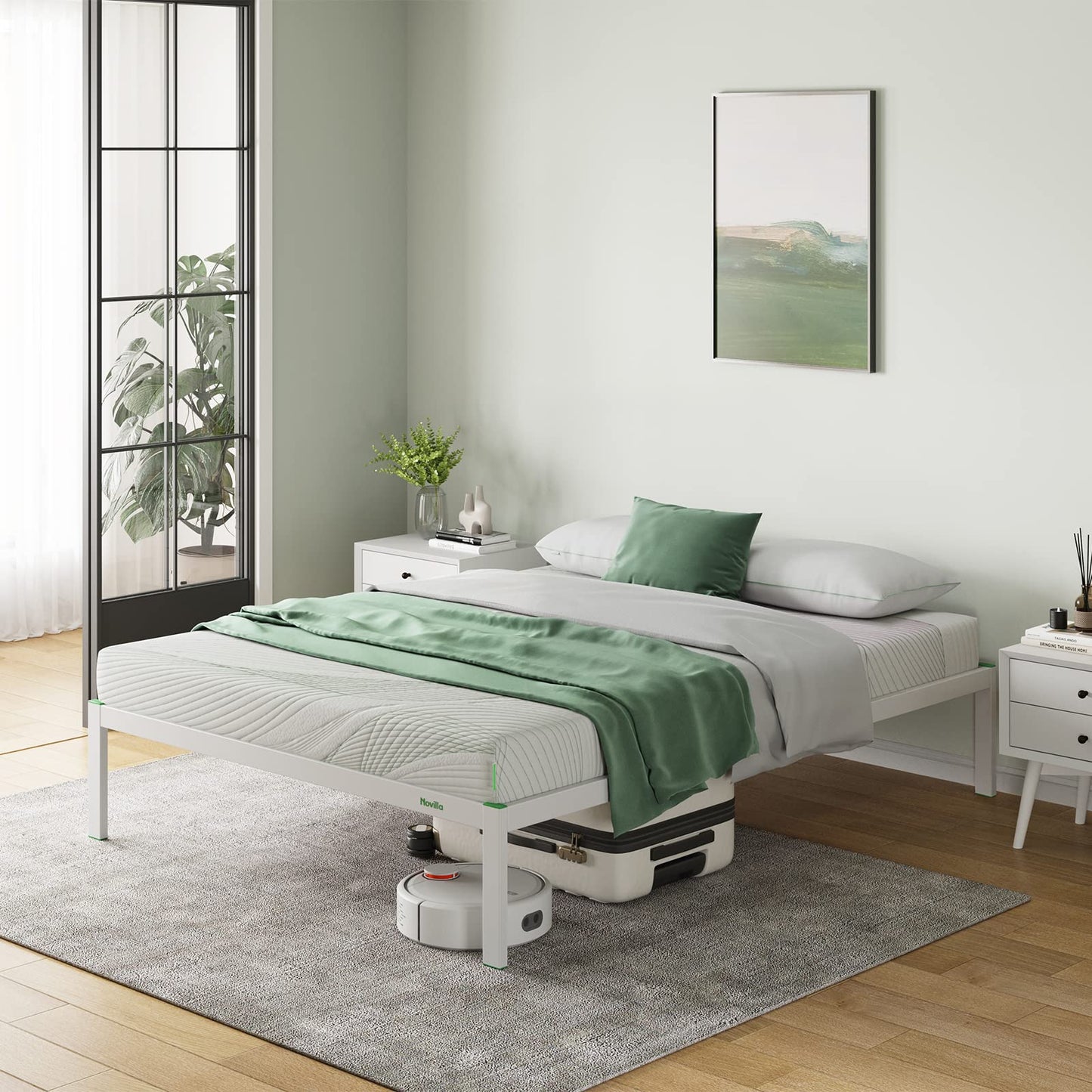 Novilla 30.5 cm Metal Bed Frame, 4FT Platform Bed Frame With Noise-cancelling Design, Engineered Wood Slat Support, Solid Support Leg, Easy Assembly