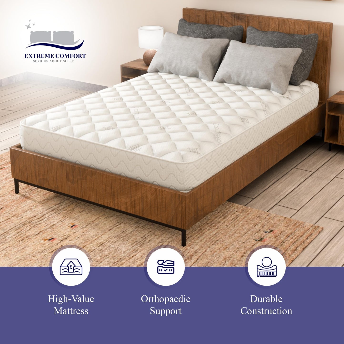 eXtreme comfort ltd Flame Essentials Orthopaedic Double Mattress 4’6 FT (135x190cm) | Firm Support Foam | Maximum Value All-Foam | 14cm Deep | UK Made