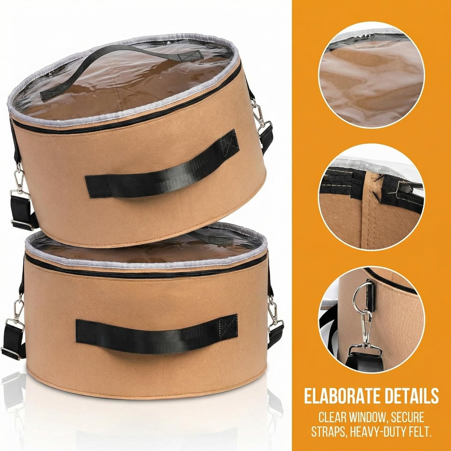 Goaste 2 Pack Hat Storage Box with Lid, 15 Inch Foldable Felt Hats Box, Round Travel Hat Organizer