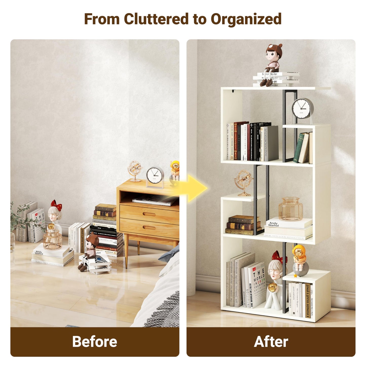 Manora White Bookcase 3 Tier Slim Freestanding Room Divider Shelves