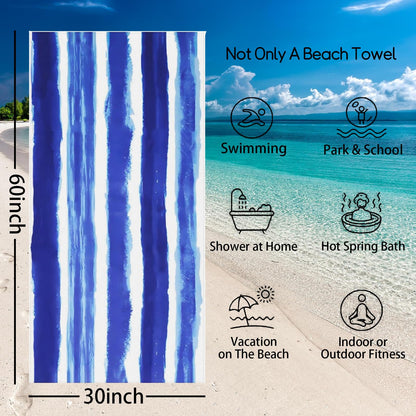 YUAOEUR Blue Stripe Beach Towel for Adults Kids Women Men 30x60 inch,77x153cm Large Microfiber Beach Towels for Travel,Pool, Sport, Hotel,Beach