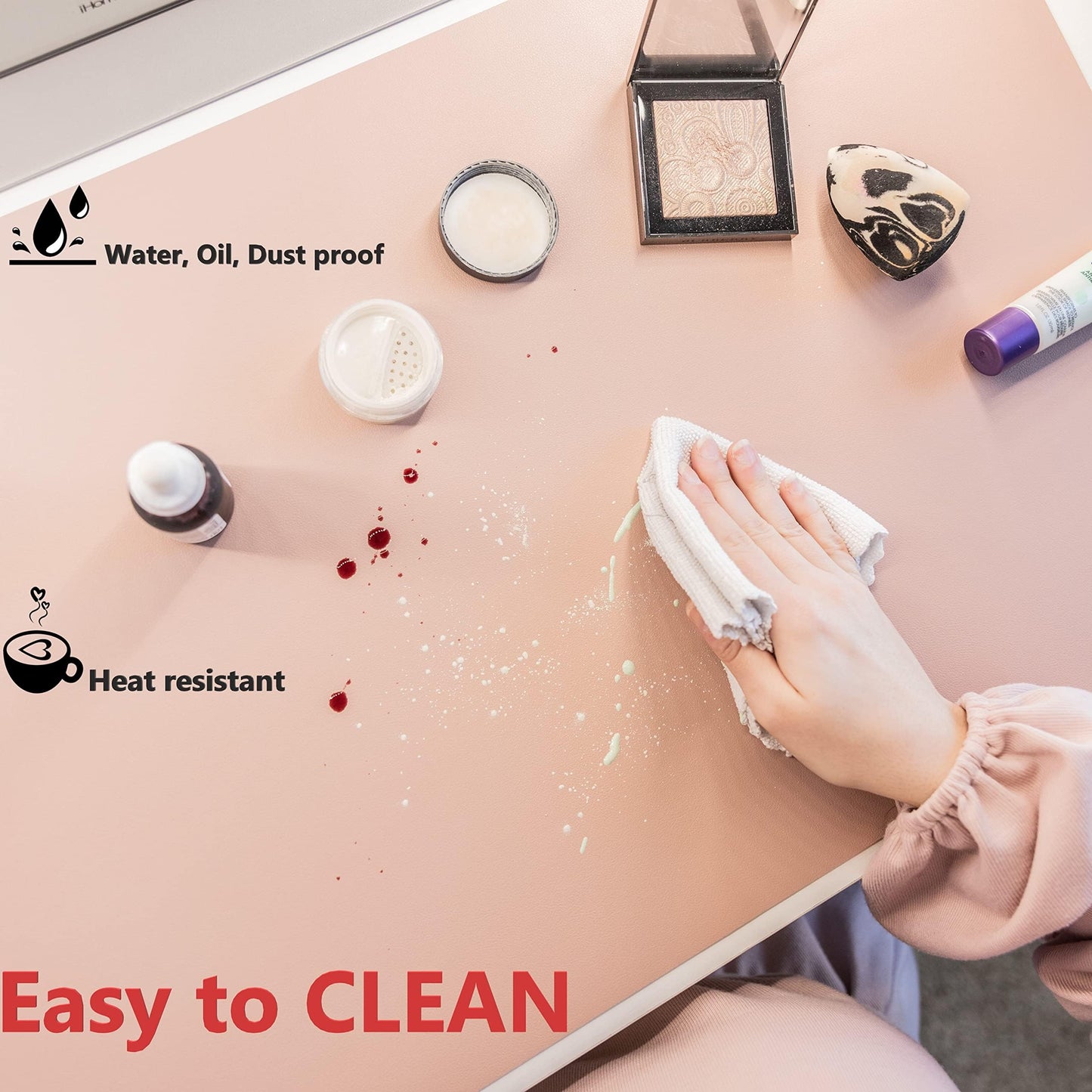 Makeup Mat for Vanity Top Protector, Cover Work Table Waterproof, Oilproof Dustproof Smooth and Soft, Pink 31.5" x 15.7" from NemoHome