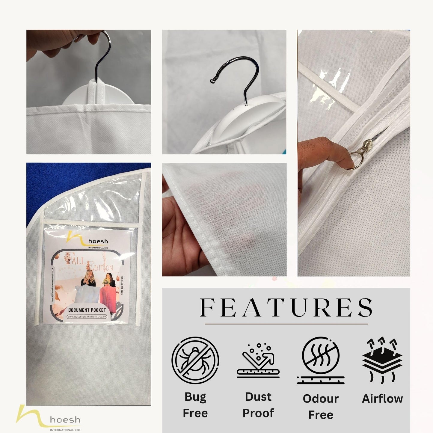 Hoesh UK Bridal Gown Garment Bag - Printed Wedding Dress Bag | Long Dress Covers for Bride & Bridesmaids