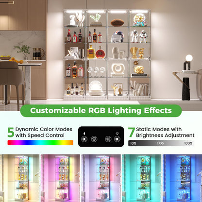 5-Tiers RGB Corner Display Cabinets with Human Body Sensor for Collectibles