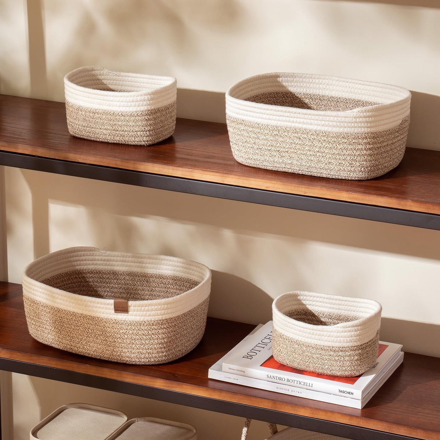 LA JOLIE MUSE Rope Storage Baskets, White & Desert, 4 Pack
