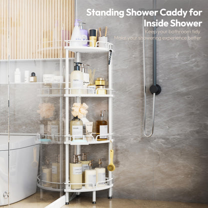 SWTYMIKI Corner Shower Caddy - 4 tier Bathroom Shelf Shower Organizer Corner with 4 Hooks, Rust Free Standing Bathroom Accessories with Soap Holder