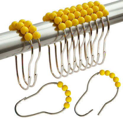 Shower Curtain Hooks Rings Stainless Steel Acrylic Roller Ball Glide Rings For Bathroom Shower Rods Decorative RustproofYellow