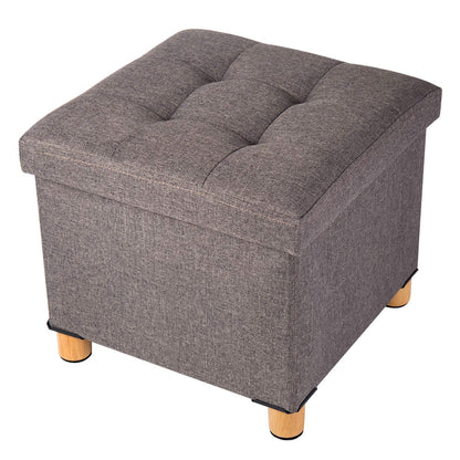 BRIAN & DANY Folding Ottoman Storage Box with Wood Legs, Linen Foot Stool, Footstool with Storage, Highly Elastic Sponge Filling, Brown, 38 x 38 x 38